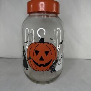 VTG RARE Halloween Candy Jar 3L Carlton Glass USA WITCH GHOST DEVIL CAT
